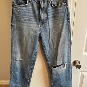 Zara Womens High Waisted Straight Leg Distressed Ripped Jeans Medium Wash US‎ 6